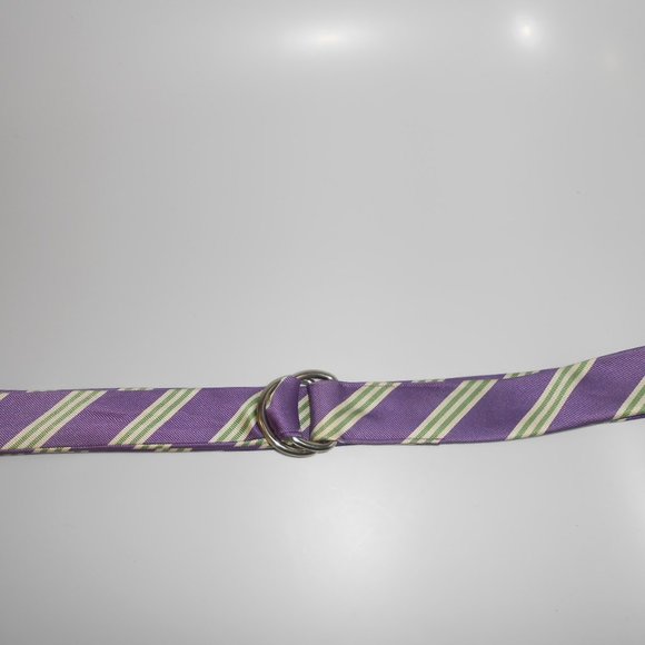J Crew Silk Belt D Rings Purple Green Diagonal Stripe S/M Small Medium - Picture 6 of 9